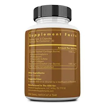 Ancestral Supplements Grass Fed Beef Tracheal Cartilage Supplement with Liver, 3000mg, Immune Health...