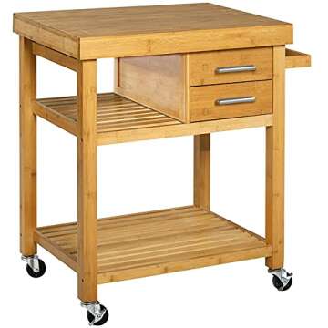 Home Aesthetics Rolling Kitchen Island Cart with Drawers Shelves, Towel Rack, Locking Casters, Butch...