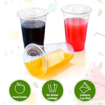 Eupako 24 oz Plastic Cups with Lids, Clear Disposable To Go Cups with Lids for Iced Coffee, Cold Drinks, Smoothies, Bubble Boba， 50 Sets