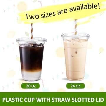 Eupako 24 oz Plastic Cups with Lids, Clear Disposable To Go Cups with Lids for Iced Coffee, Cold Drinks, Smoothies, Bubble Boba， 50 Sets