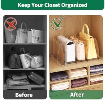 SPACEKEEPER Adjustable Shelf Divider for Closet, Clear Purse Organizers for Closet Acrylic Handbag Separators Storage Organizer Bookshelf Separator Dividers in Bedroom, Office