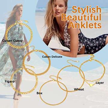 PROSTEEL Womens Gold Anklets Ankle Bracelets For Women Summer Beach Foot Jewelry Bracelet Cuban Link Chain Anklet