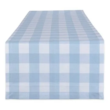 DII Buffalo Check Collection Classic Farmhouse Table Runner, 14x72, Light Blue & White