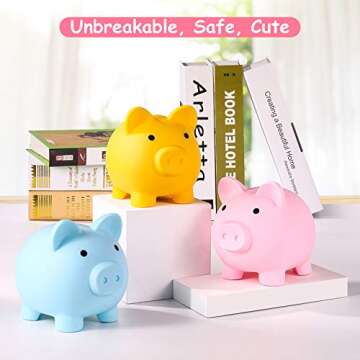 PJDRLLC Piggy Bank, Unbreakable Plastic Money Bank, Coin Bank for Girls and Boys, Medium Size Piggy Banks, Practical Gifts for Birthday, Easter, Christmas (Pink)