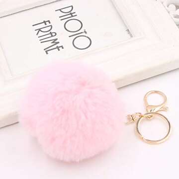 LUVI Artificial Faux Rabbit Fur Keychain Fluffy Plush Ball PomPom Ball Charm Key Chain Purse Decorat...