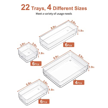 SMARTAKE 22-Piece Drawer Organizer Set Non-Slip Pads