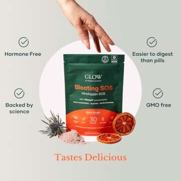 Glow Bloating SOS Powder, 4.23 Oz, Bloating Relief for Women with Morosil & Digestive Enzymes, for Water Retention, Metabolism, Gut Health & Immune Support, Hormone-Free, Citrus Orange