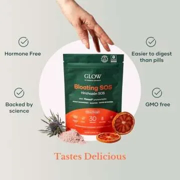 Glow Bloating SOS Powder, 4.23 Oz, Bloating Relief for Women with Morosil & Digestive Enzymes, for Water Retention, Metabolism, Gut Health & Immune Support, Hormone-Free, Citrus Orange
