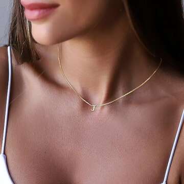 Picuzzy Gold Initial Necklaces for Women, Dainty 14k Gold Plated Letter Choker Necklace Cute Monogram T Necklace for Women Tiny Pendant Necklace Simple Gold Jewelry Christmas Gifts