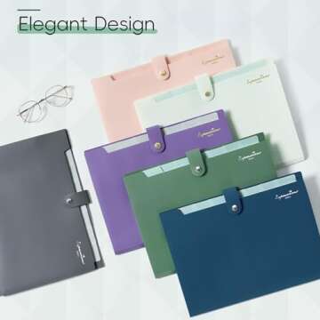 Sooez Elegant Accordion File Organizer with Labels, 8 Pocket Expanding File Folder, Portable Folders for Documents, Cute Paper Organizer for School Office Supplies, Letter Size, Blue