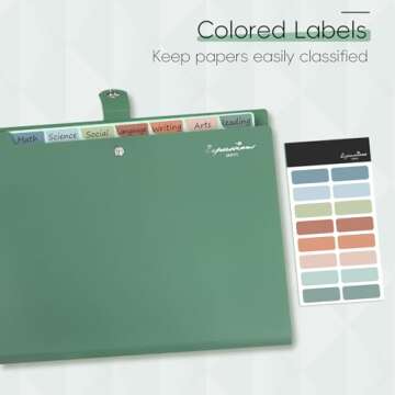 Sooez Elegant Accordion File Organizer with Labels, 8 Pocket Expanding File Folder, Portable Folders for Documents, Cute Paper Organizer for School Office Supplies, Letter Size, Blue