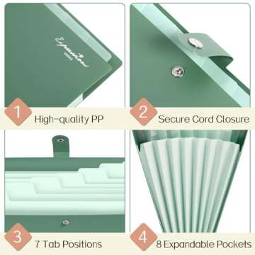 Sooez Elegant Accordion File Organizer with Labels, 8 Pocket Expanding File Folder, Portable Folders for Documents, Cute Paper Organizer for School Office Supplies, Letter Size, Blue
