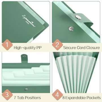 Sooez Elegant Accordion File Organizer with Labels, 8 Pocket Expanding File Folder, Portable Folders for Documents, Cute Paper Organizer for School Office Supplies, Letter Size, Blue