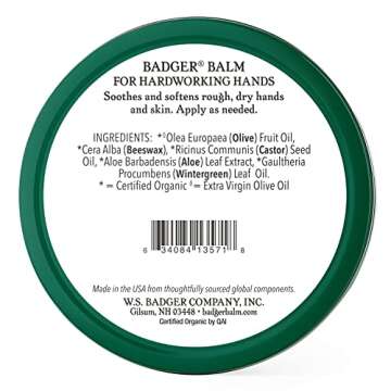 Badger Healing Balm, Hard Working Hands Cream, Organic Hand Cream for Dry Cracked Hands, Long Lastin...