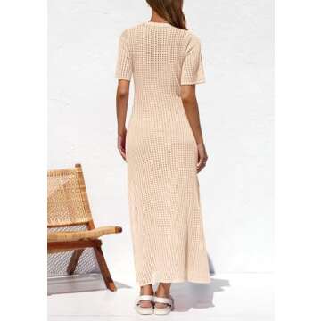PRETTYGARDEN Womens Eyelet Cover Up Dress 2025 Summer Vacation Resort Maxi Dresses Beach Short Sleeve Hollow Out Sundress (Apricot,Medium)