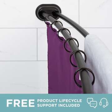 Zenna Home Rustproof Double Curved Shower Curtain Rod, Tool-Free Tension Mount Installation, Adjusta...