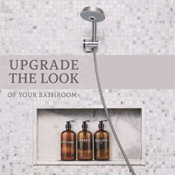 kitchentoolz 32 Ounce Glass Pump Dispenser Bottle, Large Amber Container with Pump for Shower and Bath Shampoo Soap Conditioner Lotion - 1 Liter