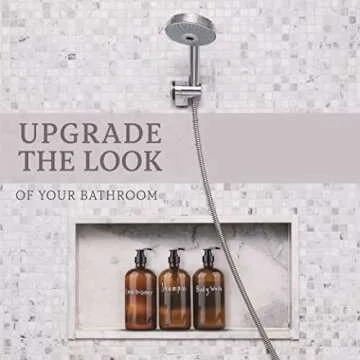 kitchentoolz 32 Ounce Glass Pump Dispenser Bottle, Large Amber Container with Pump for Shower and Bath Shampoo Soap Conditioner Lotion - 1 Liter