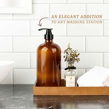 kitchentoolz 32 Ounce Glass Pump Dispenser Bottle, Large Amber Container with Pump for Shower and Bath Shampoo Soap Conditioner Lotion - 1 Liter