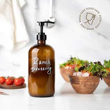 kitchentoolz 32 Ounce Glass Pump Dispenser Bottle, Large Amber Container with Pump for Shower and Bath Shampoo Soap Conditioner Lotion - 1 Liter