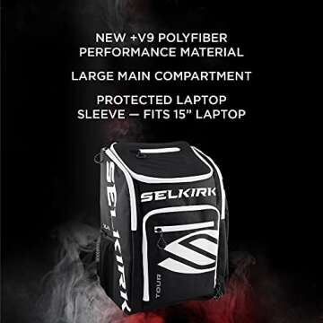 Selkirk 2021 Tour Backpack | Large Pickleball Bag | Made Using +V9 Polyfiber Material | Holds Pickleball Paddles, Tennis, Badminton & Squash Racquets, Balls and Other Accessories | Red |