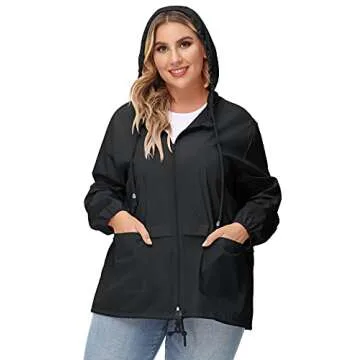 Avoogue Plus Size Lightweight Raincoat Climbing Jackets Women Waterproof Rain Jacket Packable Windbreaker Black 4XL