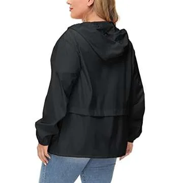 Avoogue Plus Size Lightweight Raincoat Climbing Jackets Women Waterproof Rain Jacket Packable Windbreaker Black 4XL