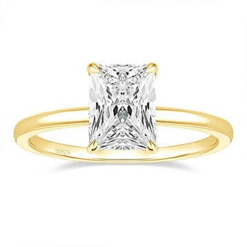 EAMTI 3CT Sterling Silver Radiant Cut Engagement Ring