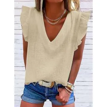Dokotoo Womens 2024 Cute V Neck Ruffle Sleeveless Shirts Elegant Tank Tops Blouses