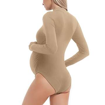 Bhome Maternity Shirt Mock Neck Long Sleeve Bodysuit for Pregnant Photoshoot Nude M