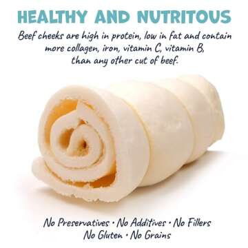 Pack Approved Beef Cheek Rolls for Dogs - Natural & Odor-Free Dog Treats - 5 to 6 Inch Medium Beef H...