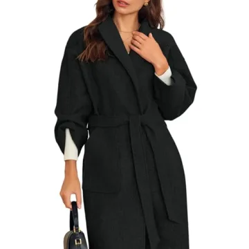 Cicy Bell Womens Long Pea Coats Oversized Wrap Wool Blend Trench Coats Winter Open Front Cardigan Overcoats