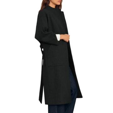 Cicy Bell Womens Long Pea Coats Oversized Wrap Wool Blend Trench Coats Winter Open Front Cardigan Overcoats