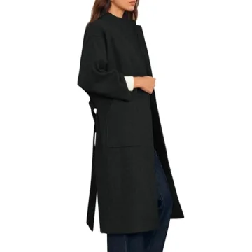 Cicy Bell Womens Long Pea Coats Oversized Wrap Wool Blend Trench Coats Winter Open Front Cardigan Overcoats