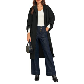 Cicy Bell Womens Long Pea Coats Oversized Wrap Wool Blend Trench Coats Winter Open Front Cardigan Overcoats