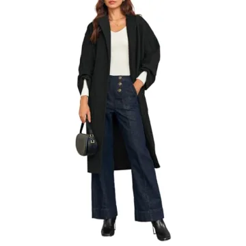 Cicy Bell Womens Long Pea Coats Oversized Wrap Wool Blend Trench Coats Winter Open Front Cardigan Overcoats