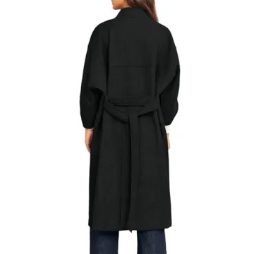 Cicy Bell Womens Long Pea Coats Oversized Wrap Wool Blend Trench Coats Winter Open Front Cardigan Overcoats