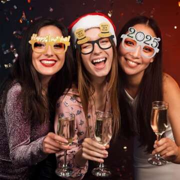 BESTOYARD 2025 New Year Party Eyeglasses Glitter New Years Party Favors Set Funny Photo Prop New Year Eyewear for Costume Party 9Pcs
