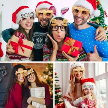 BESTOYARD 2025 New Year Party Eyeglasses Glitter New Years Party Favors Set Funny Photo Prop New Year Eyewear for Costume Party 9Pcs