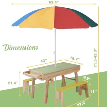 Giant Bean 3 in 1 Kids Picnic Table for Indoor Outdoor Fun