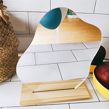 G.Dori Irregular Aesthetic Vanity Mirror Frameless, Decorative Desk Tabletop Acrylic Mirrors with Wooden Stand for Living Room, Bedroom, Office and Minimal Spaces Home Decor - Cloud Shape