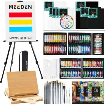Deluxe 142-Piece Painting Set with Easel & Brushes