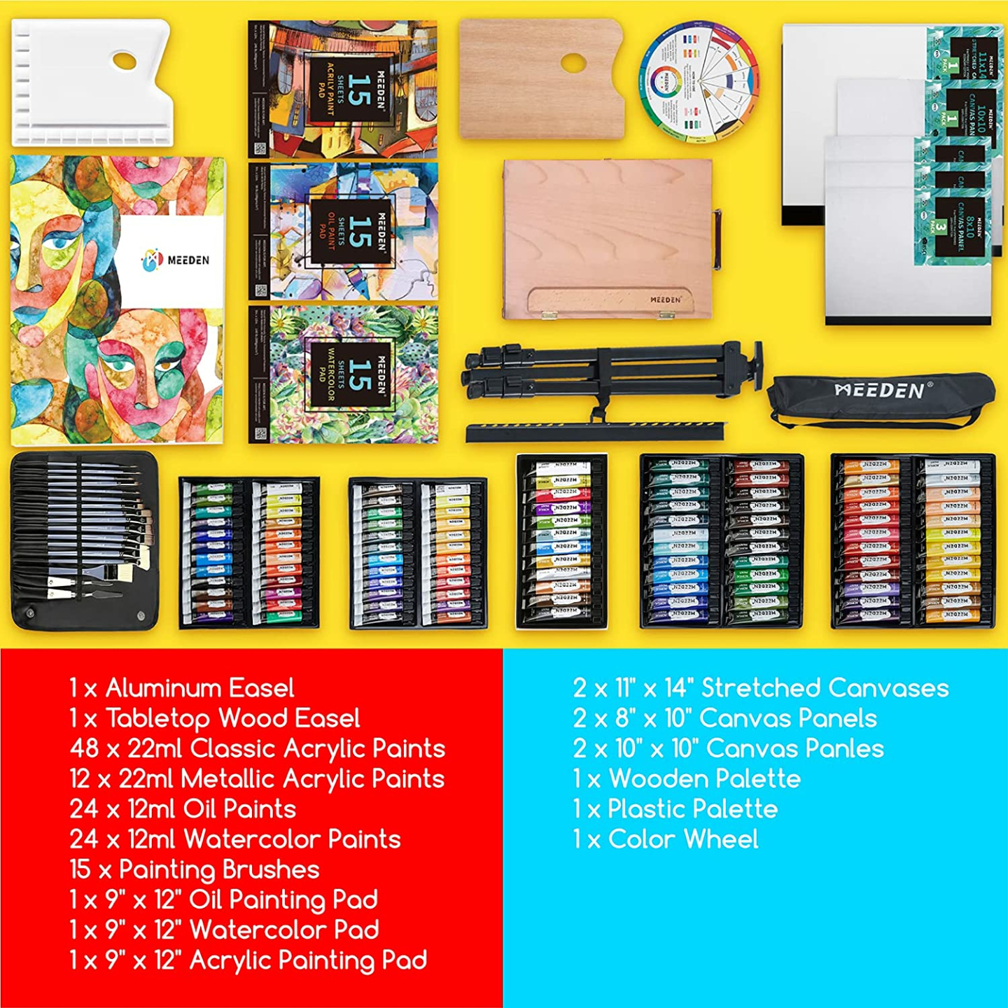 Deluxe 142-Piece Painting Set with Easel & Brushes