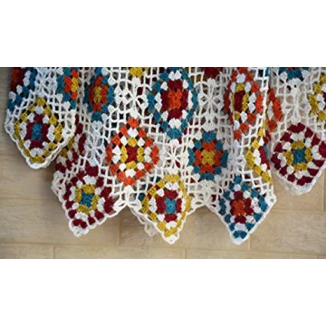 White Crochet Top Women Long Sleeve Blouse V Neck Granny Square
