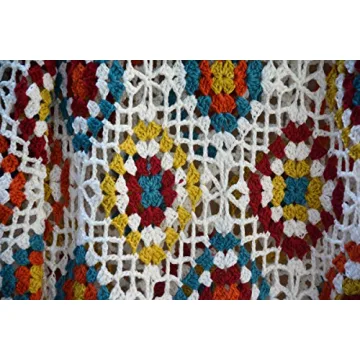 White Crochet Top Women Long Sleeve Blouse V Neck Granny Square