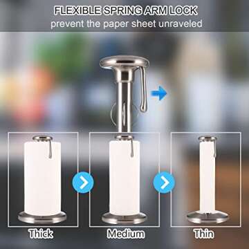 LKKL Paper Towel Holder Countertop, One Hand Tear Kitchen Paper Towel Holder Stand with Sturdy Weighted Base, Standing Paper Towel Roll Holder for Kitchen Bathroom Laundry, Stainless Steel Nickel