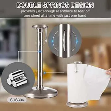 LKKL Paper Towel Holder Countertop, One Hand Tear Kitchen Paper Towel Holder Stand with Sturdy Weighted Base, Standing Paper Towel Roll Holder for Kitchen Bathroom Laundry, Stainless Steel Nickel