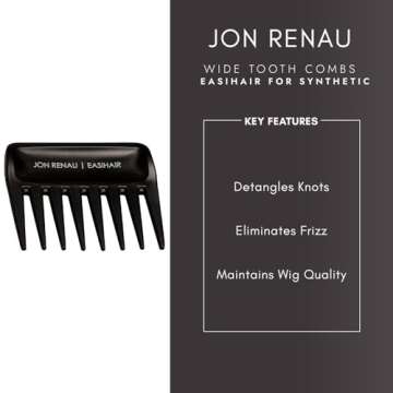Jon Renau Wide Tooth Comb - Detangling Comb For Synthetic, HD Fiber & Human Hair (3-Pack)