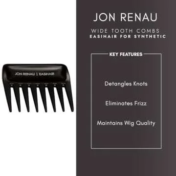 Jon Renau Wide Tooth Comb - Detangling Comb For Synthetic, HD Fiber & Human Hair (3-Pack)