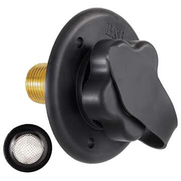 RecPro RV City Water Fill Inlet | Black | Optional Hose Elbow and or Gasket Seal | Flange Brass with Check Valve | Camper | Trailer | Marine (No Hose Elbow, No Seal)